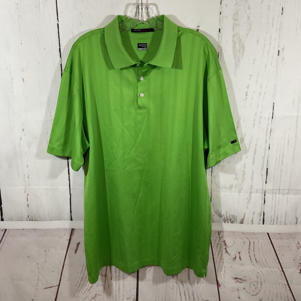 Tiger Woods Collection Golf Polo Shirt Men XL Green NikeFITDRY Stripe Sporty